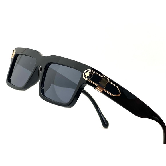 Men's Black Square Sunglasses Gold Accent Detail Dark Lenses Eyewear Cholo Shade - Picture 3 of 7